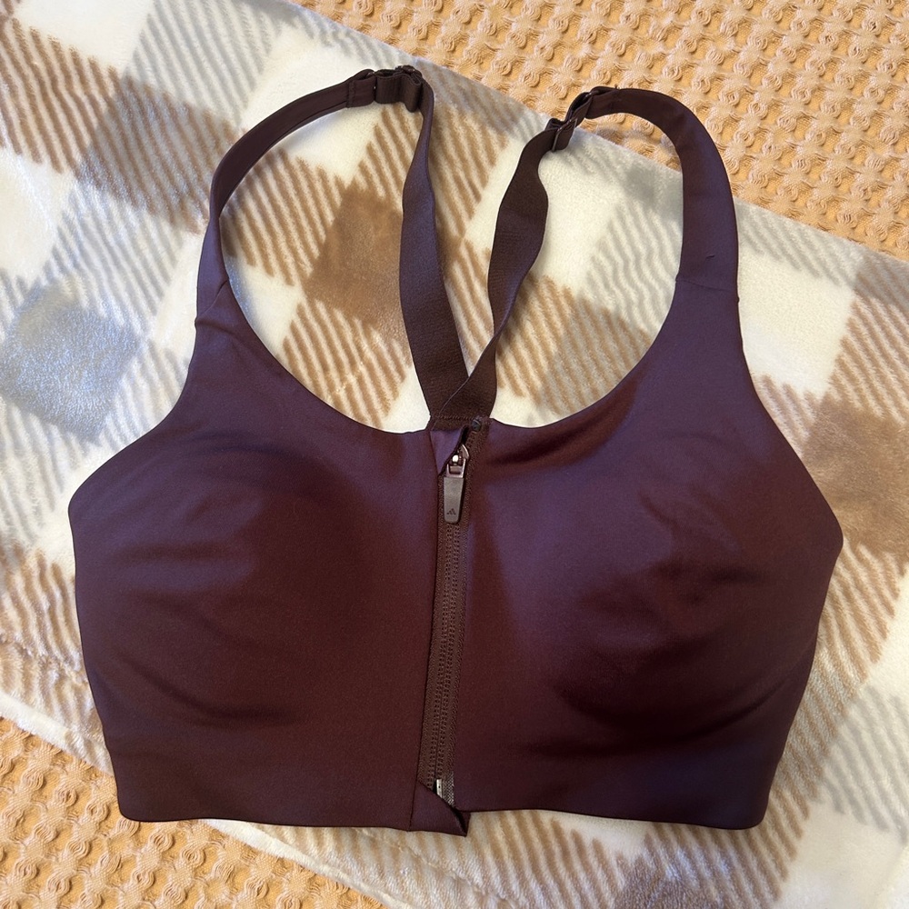 Adidas Women's Brown Zip-Front Sports Bra